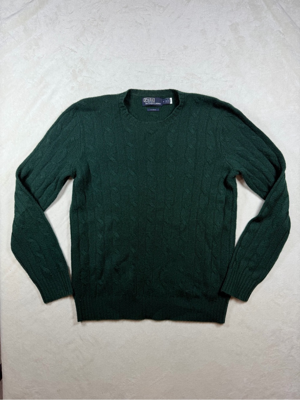 Polo Ralph Lauren CASHMERE Medium Men's Forest Green Cable Crewneck Sweater